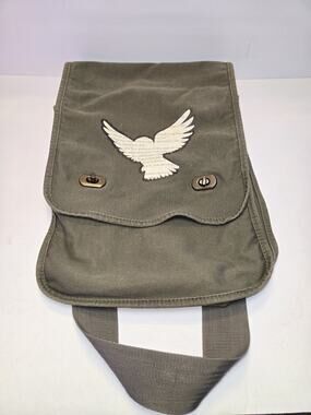 Authentic Pigment Dove Crossbody Bag Purse Newspaper Writting Khaki Rare Design